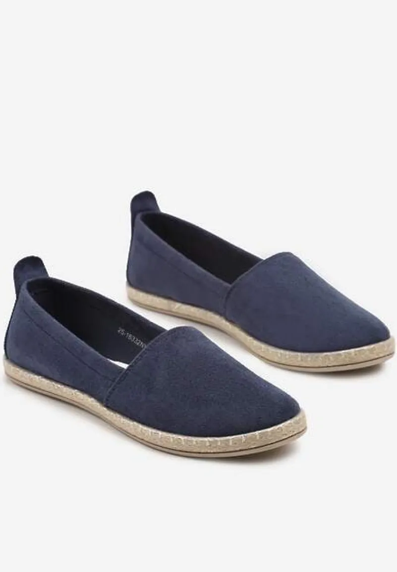 Granatowe Płaskie Espadryle z Plecionką na Podeszwie Julietae