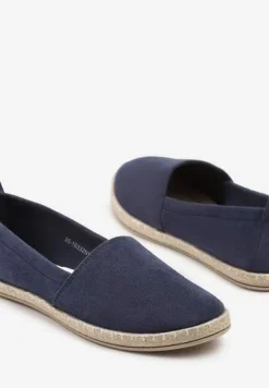 Granatowe Płaskie Espadryle z Plecionką na Podeszwie Julietae