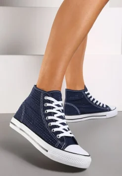 Granatowe Płaskie Trampki z Perforacją Yelagia