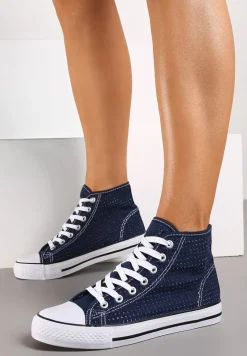 Granatowe Płaskie Trampki z Perforacją Yelagia