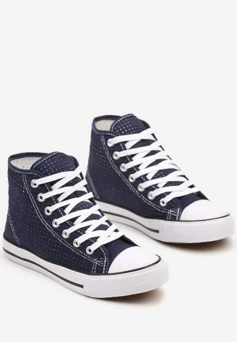 Granatowe Płaskie Trampki z Perforacją Yelagia