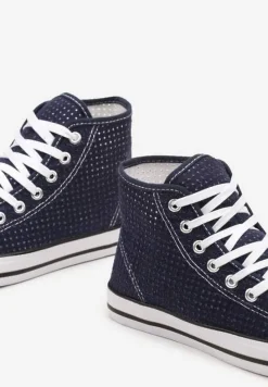 Granatowe Płaskie Trampki z Perforacją Yelagia