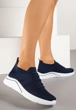 Granatowe Siateczkowe Buty Sportowe Sneakersy na Zdobionej Podeszwie Talloti
