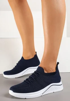 Granatowe Siateczkowe Buty Sportowe Sneakersy na Zdobionej Podeszwie Talloti