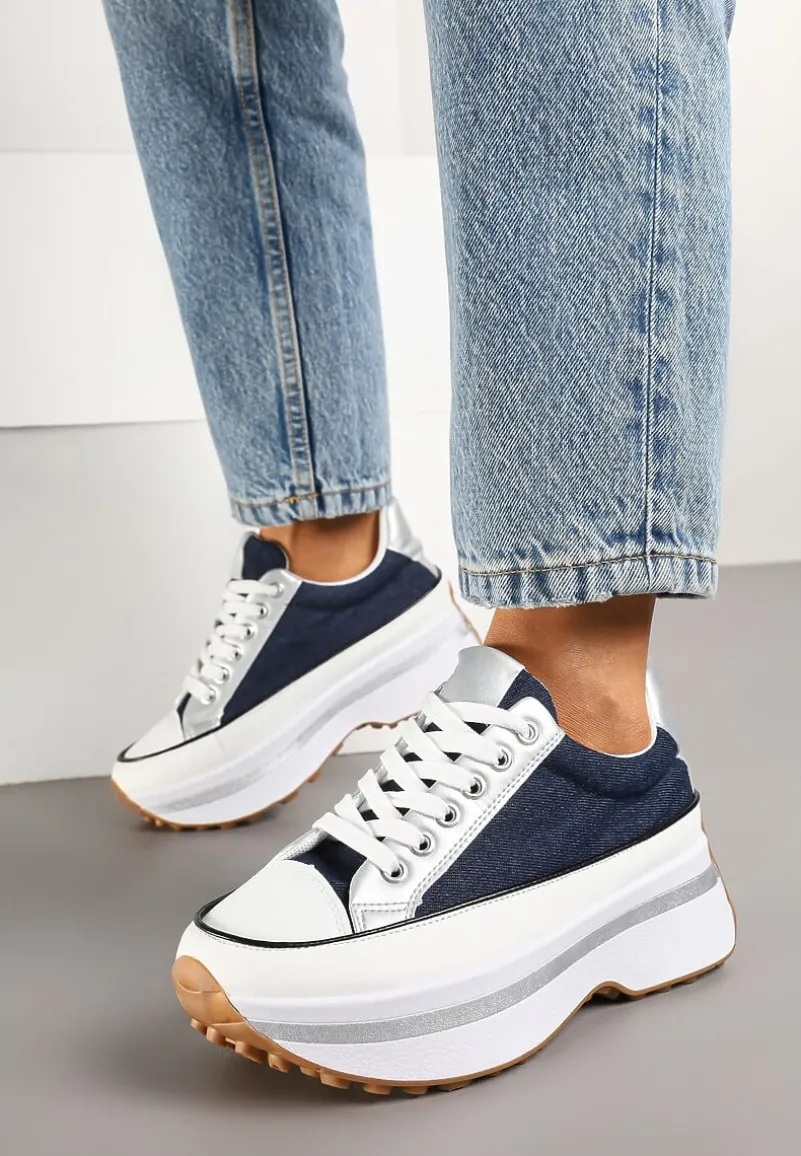 Granatowe Sneakersy na Tłoczonej Platformie w Streetwearowym Stylu Hanerith