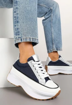 Granatowe Sneakersy na Tłoczonej Platformie w Streetwearowym Stylu Hanerith