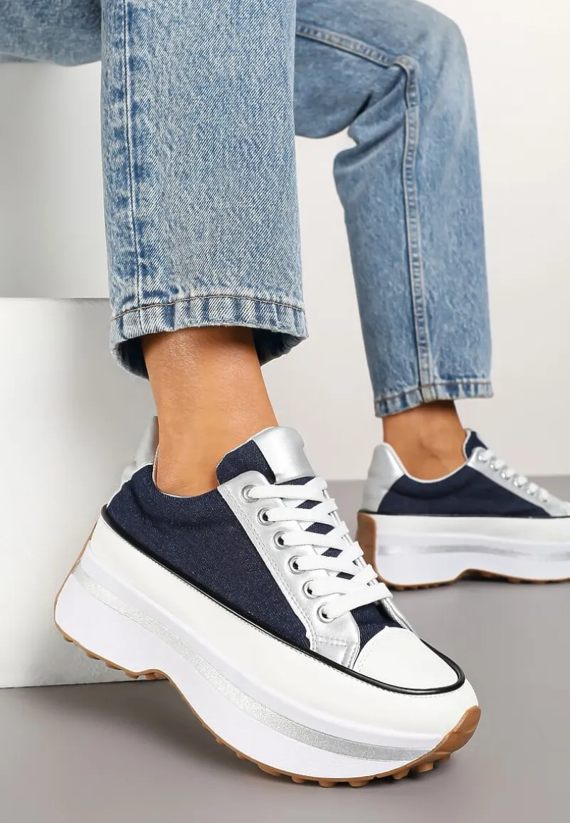 Granatowe Sneakersy na Tłoczonej Platformie w Streetwearowym Stylu Hanerith