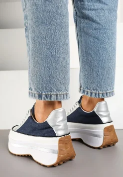 Granatowe Sneakersy na Tłoczonej Platformie w Streetwearowym Stylu Hanerith