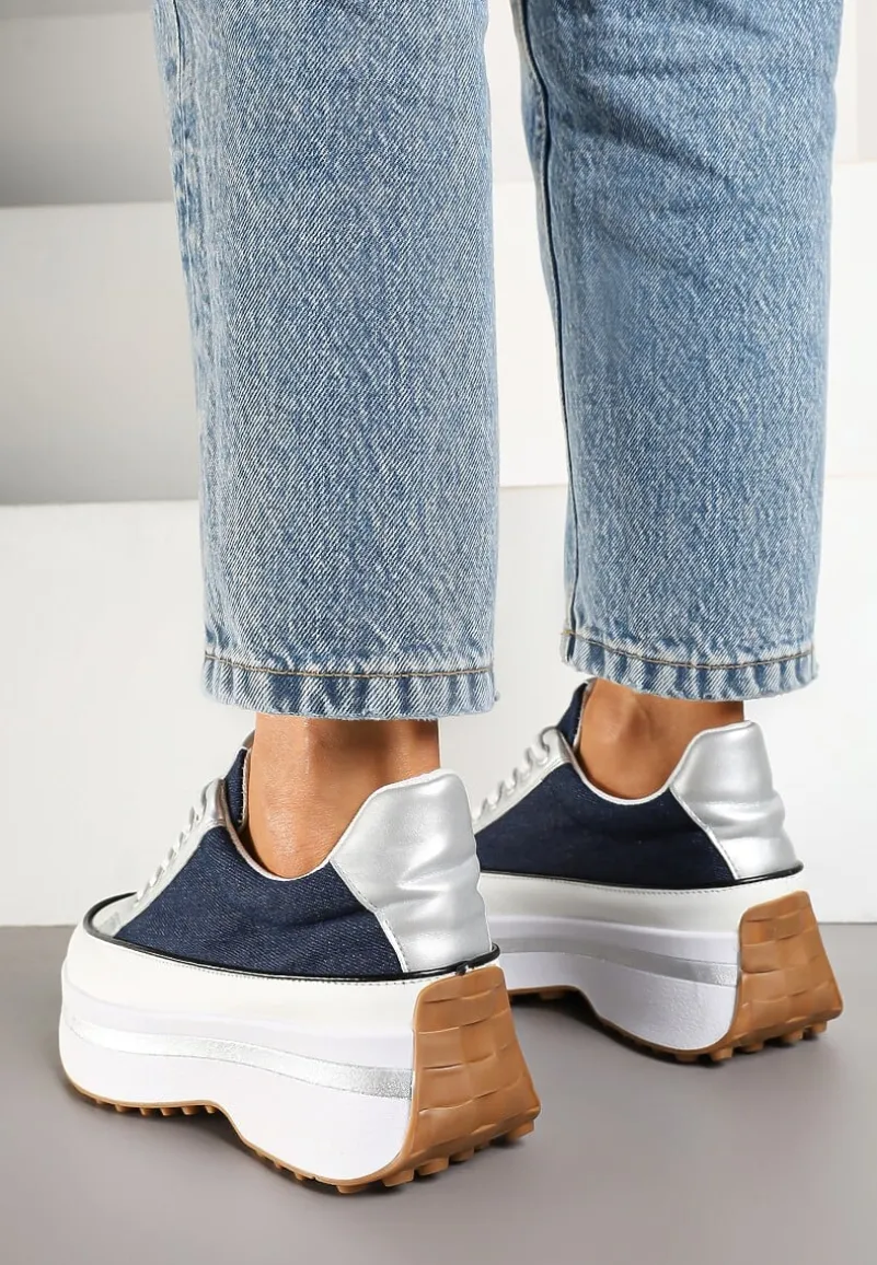 Granatowe Sneakersy na Tłoczonej Platformie w Streetwearowym Stylu Hanerith