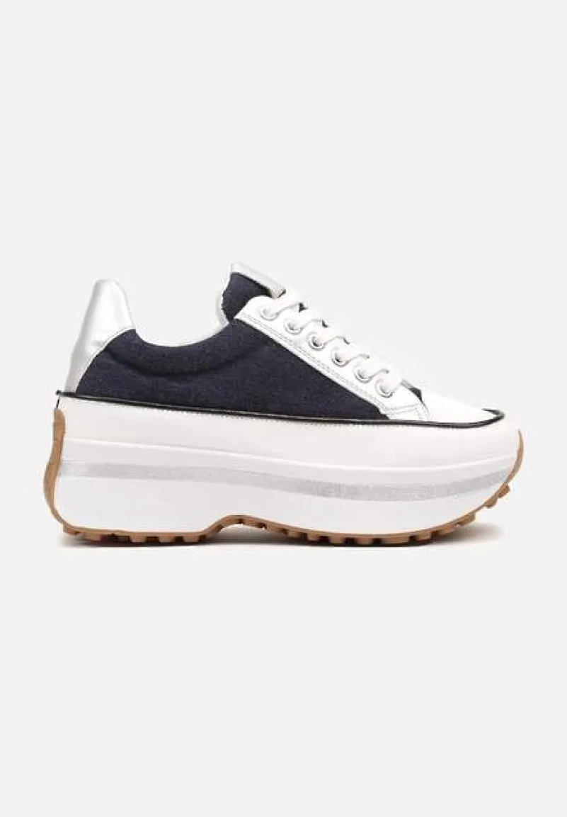 Granatowe Sneakersy na Tłoczonej Platformie w Streetwearowym Stylu Hanerith