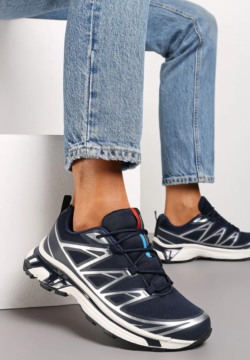 Granatowe Sneakersy z Ozdobnymi Wstawkami i Ściąganą Gumką Aineri