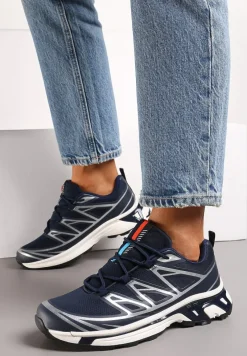 Granatowe Sneakersy z Ozdobnymi Wstawkami i Ściąganą Gumką Aineri