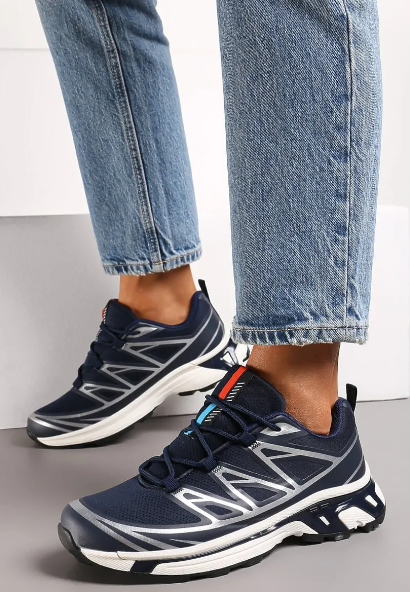 Granatowe Sneakersy z Ozdobnymi Wstawkami i Ściąganą Gumką Aineri