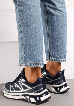Granatowe Sneakersy z Ozdobnymi Wstawkami i Ściąganą Gumką Aineri