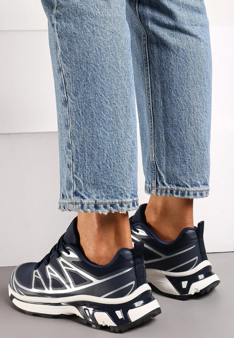 Granatowe Sneakersy z Ozdobnymi Wstawkami i Ściąganą Gumką Aineri