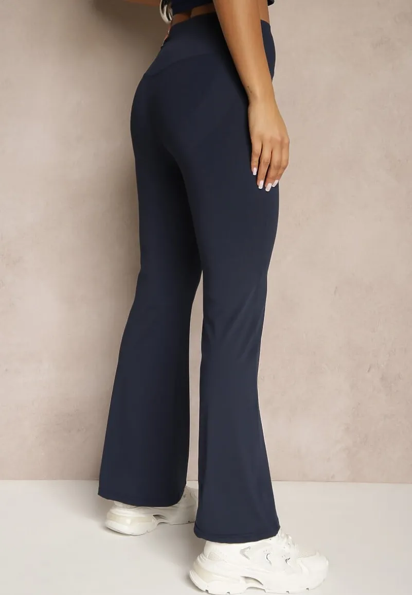 Granatowe Spodnie Dzwony Legginsy High Waist Onellin