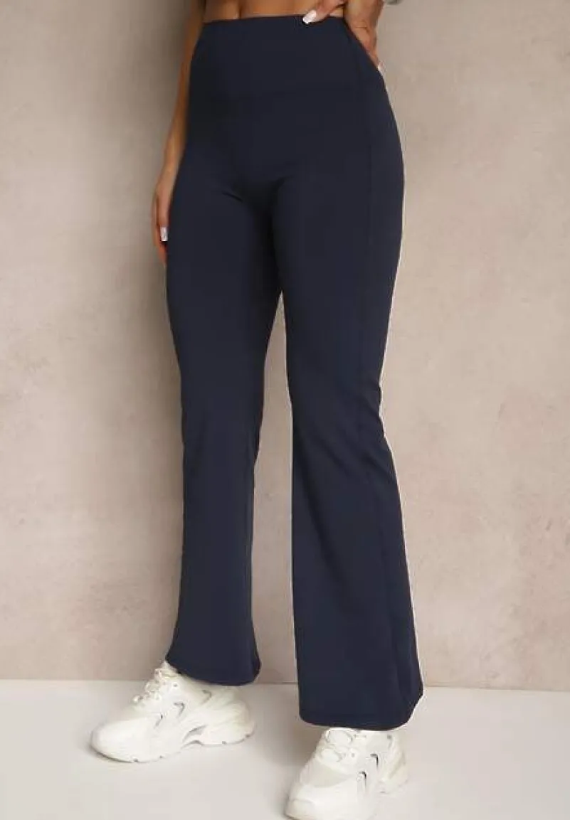 Granatowe Spodnie Dzwony Legginsy High Waist Onellin