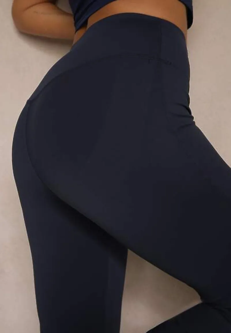 Granatowe Spodnie Dzwony Legginsy High Waist Onellin