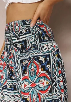 Granatowe Spodnie Kuloty z Bawełny High Waist z Gumką w Pasie Palovia