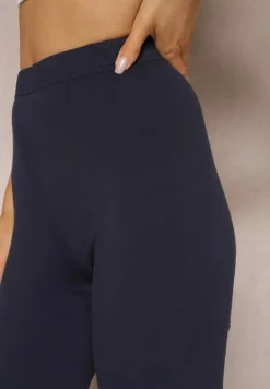 Granatowe Spodnie z Bawełny o Długości 3/4 Legginsy Abiknia