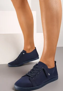 Granatowe Sznurowane Tenisówki z Ozdobnymi Cyrkoniami na Płaskiej Podeszwie Iiloeva