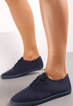Granatowe Sznurowane Tenisówki Przed Kostkę Calapse