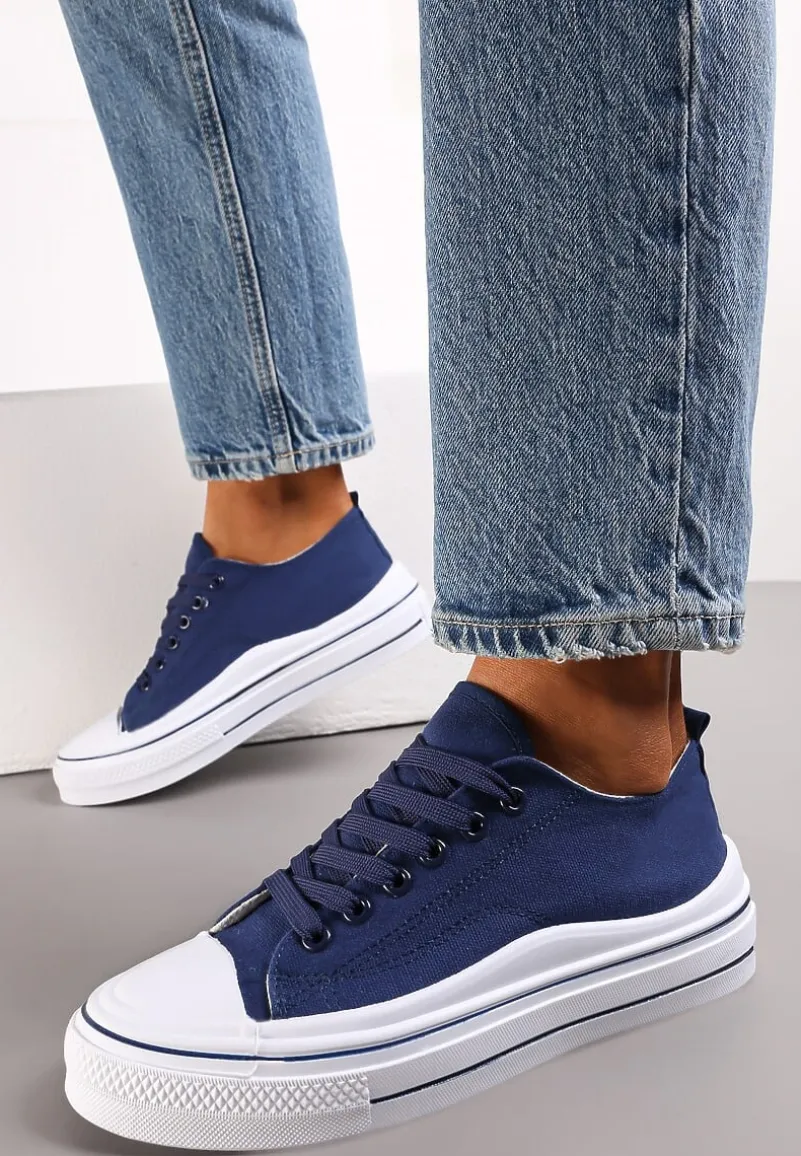 Granatowe Sznurowane Trampki do Kostki Kalyne