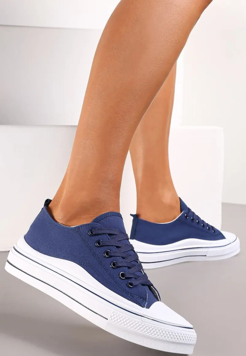 Granatowe Sznurowane Trampki do Kostki Kalyne