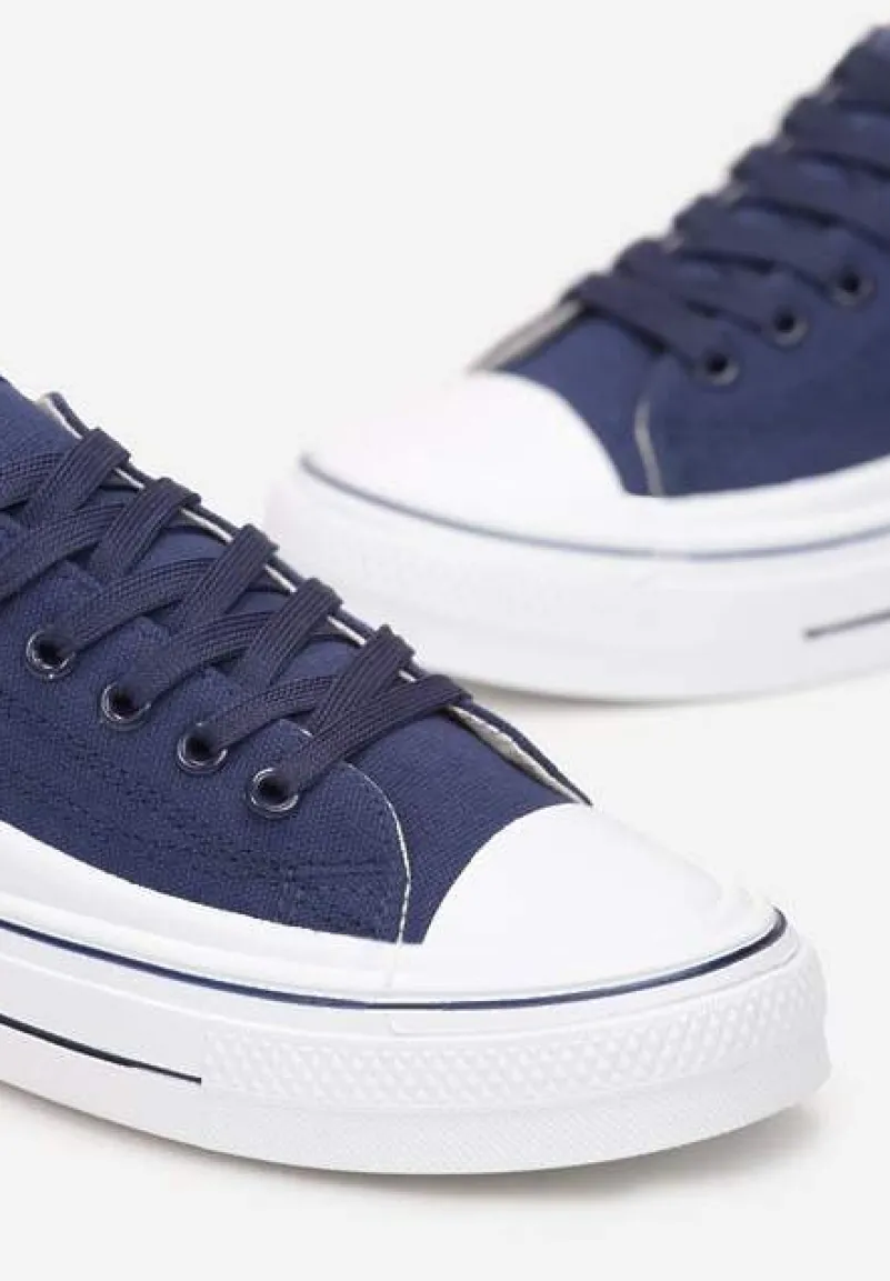 Granatowe Sznurowane Trampki do Kostki Kalyne