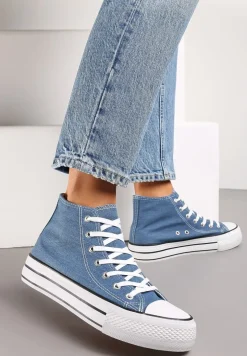 Granatowe Sznurowane Trampki z Cholewką za Kostkę Raniea