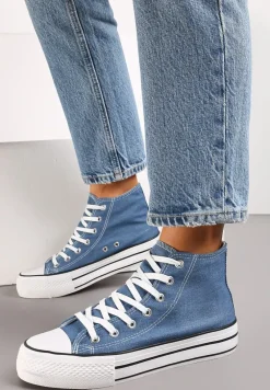 Granatowe Sznurowane Trampki z Cholewką za Kostkę Raniea