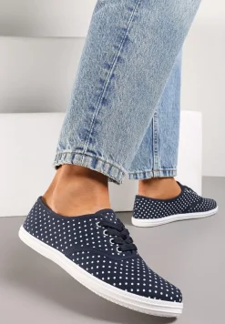 Granatowe Tenisówki przed Kostkę w Kropki Porenia