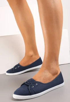 Granatowe Tenisówki Przed Kostkę z Krótkim Sznurowaniem Aviole