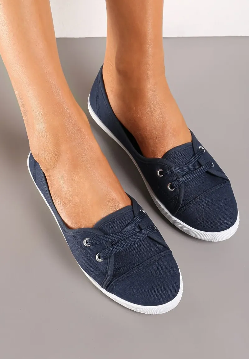 Granatowe Tenisówki Przed Kostkę z Krótkim Sznurowaniem Aviole