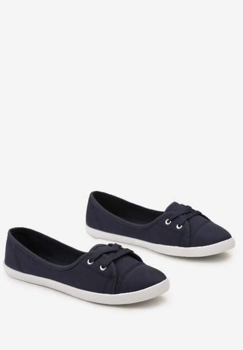 Granatowe Tenisówki Przed Kostkę z Krótkim Sznurowaniem Aviole