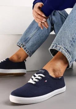 Granatowe Tenisówki Przed Kostkę ze Sznurowaniem Faeradie