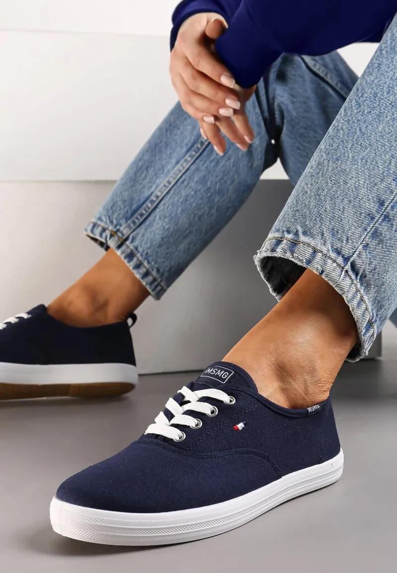 Granatowe Tenisówki Przed Kostkę ze Sznurowaniem Faeradie