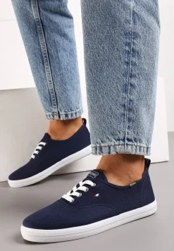 Granatowe Tenisówki Przed Kostkę ze Sznurowaniem Faeradie