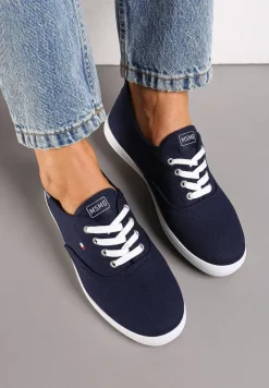 Granatowe Tenisówki Przed Kostkę ze Sznurowaniem Faeradie
