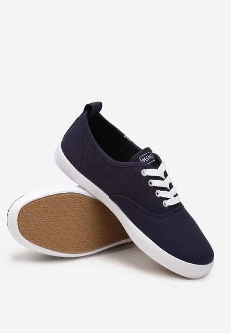 Granatowe Tenisówki Przed Kostkę ze Sznurowaniem Faeradie