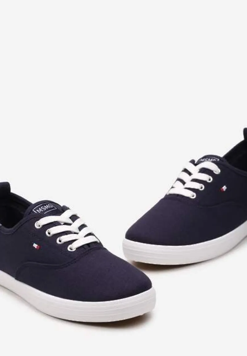 Granatowe Tenisówki Przed Kostkę ze Sznurowaniem Faeradie