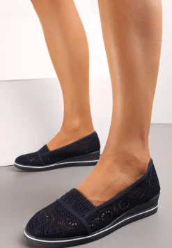 Granatowe Tenisówki z Ażurowej Siateczki na Niskiej Koturnie Nerurae