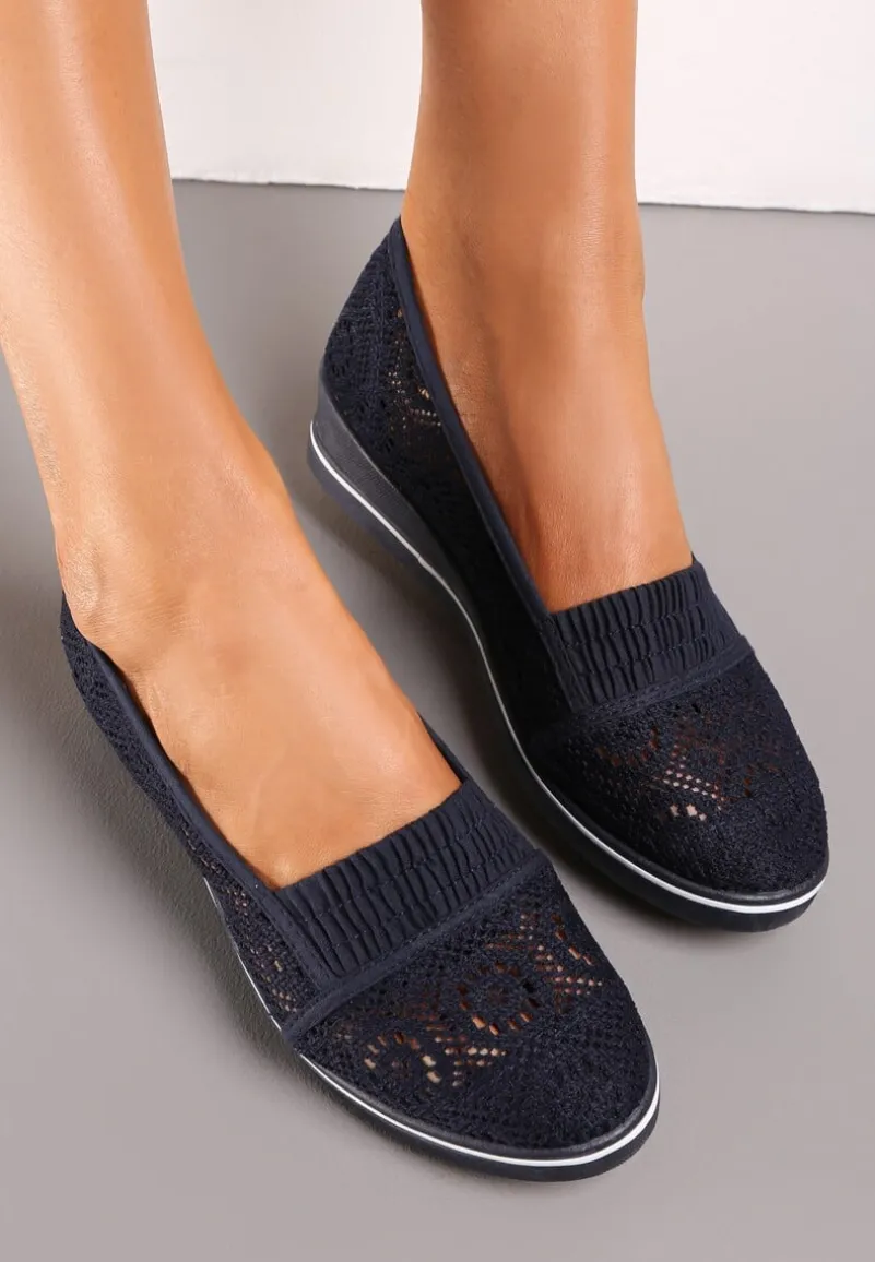 Granatowe Tenisówki z Ażurowej Siateczki na Niskiej Koturnie Nerurae