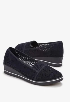 Granatowe Tenisówki z Ażurowej Siateczki na Niskiej Koturnie Nerurae