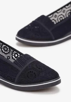 Granatowe Tenisówki z Ażurowej Siateczki na Niskiej Koturnie Nerurae