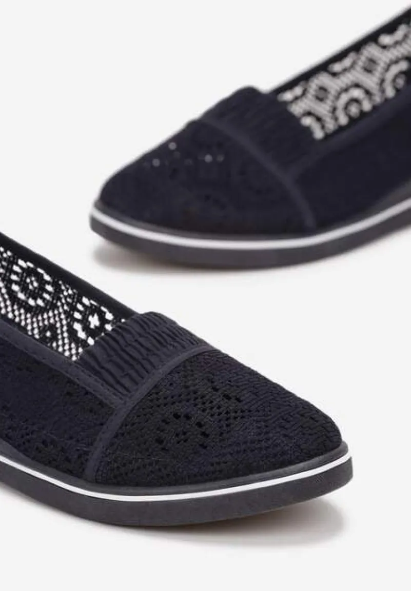 Granatowe Tenisówki z Ażurowej Siateczki na Niskiej Koturnie Nerurae