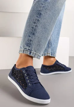 Granatowe Tenisówki z Ażurowymi Wstawkami Po Bokach Salessa