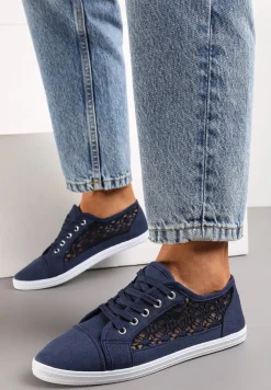 Granatowe Tenisówki z Ażurowymi Wstawkami Po Bokach Salessa