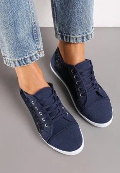 Granatowe Tenisówki z Ażurowymi Wstawkami Po Bokach Salessa