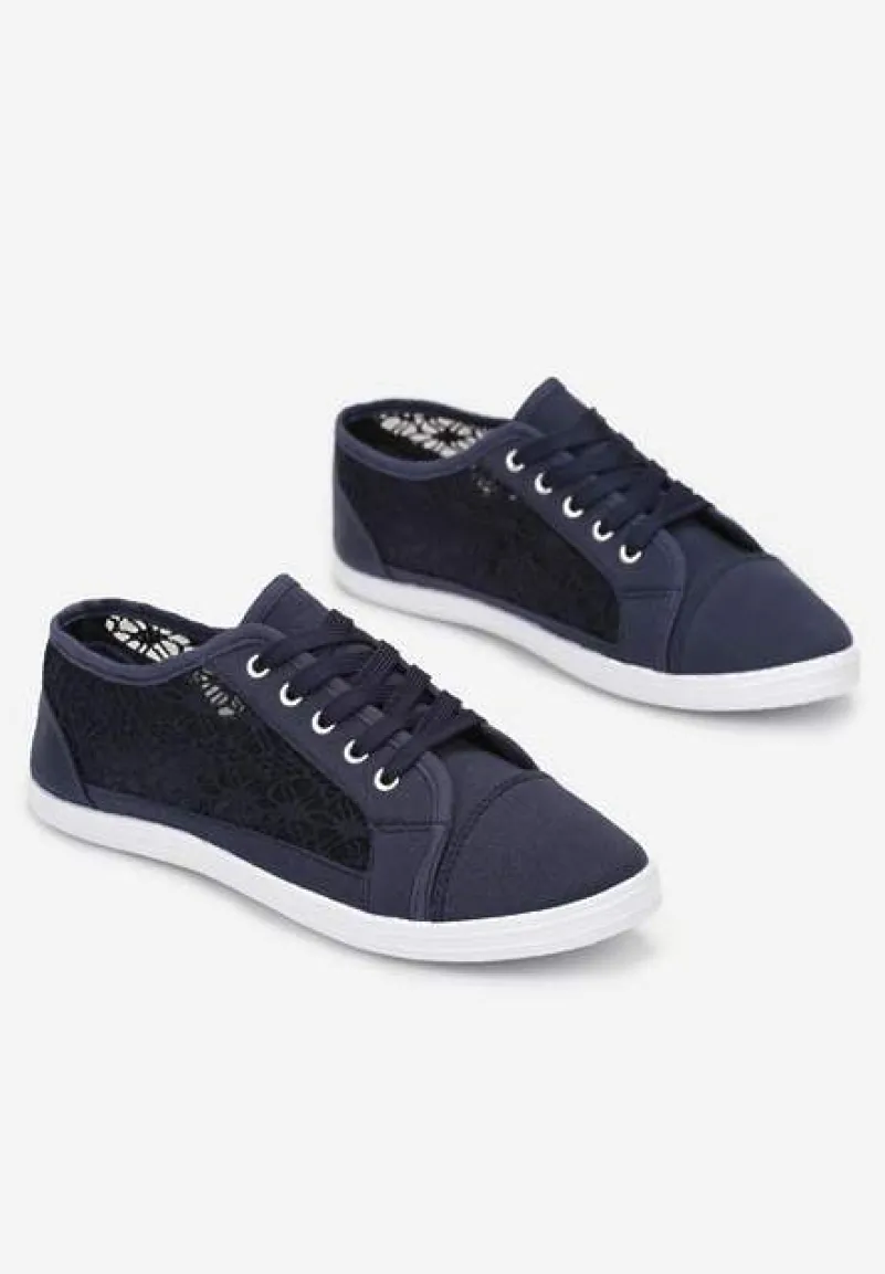 Granatowe Tenisówki z Ażurowymi Wstawkami Po Bokach Salessa